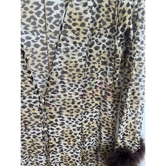 Marilyn Monroe Warners Leopard Print Sheer Robe Feathered Cuffs M/L Full Length - Picture 6 of 6